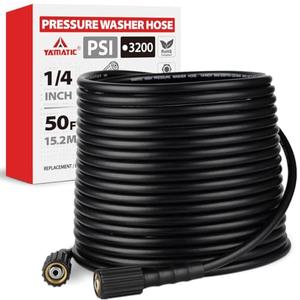 YAMATIC Pressure Washer Hose 50FT x 1/4", 3200 PSI Kink Resistant OEM-Quality Upgrade Power Washer Replacement/Extension with M22-14mm Brass Fittings for Ryobi, Troy Bilt, Greenworks, CRAFTSMAN