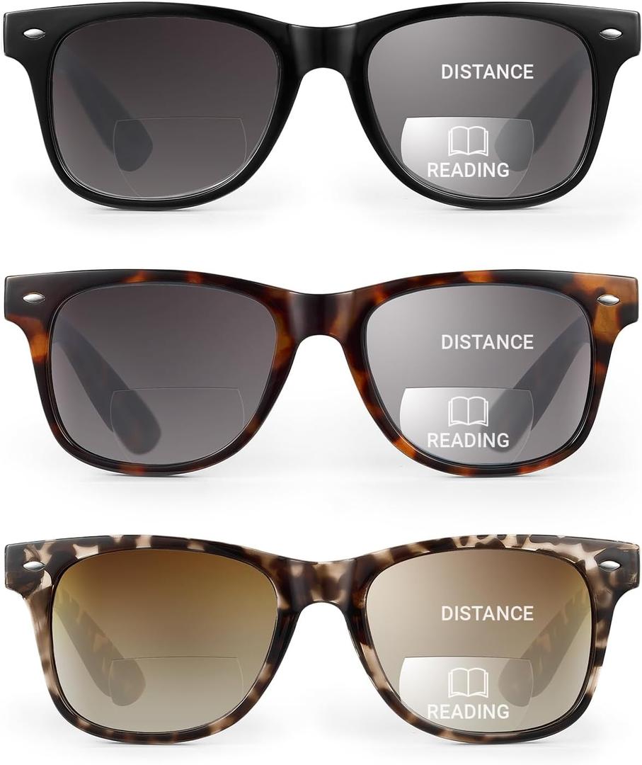 3 Pack Bifocal Reading Sunglasses for Women, UV400 Sun Readers Glasses Spring Hinge Outdoor Sunglasses (Mix Color)