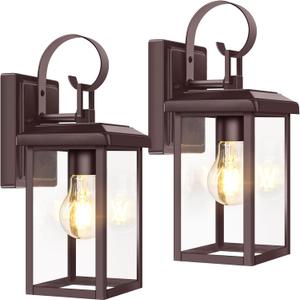 BesLowe 2-Pack Outdoor Wall Light Fixtures, Exterior Lighting Fixtures Wall Mount, Waterproof Porch Lights Outdoor Wall Sconces Lanterns, Modern Outside Lights for House Front Door Garage, Brown