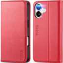 TUCCH Case Wallet for iPhone 17 Pro (6.3") 2025, RFID Blocking, 3 Card Holders, Kickstand, PU Leather, Protective Flip Folio Cover, TPU Shockproof Interior Shell, Bright Red