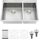 33x22 Drop In Double Bowl Kitchen Sink, Gabhar 33 Inch 16Gauge Drop In Stainless Steel 60/40 Kitchen Sinks