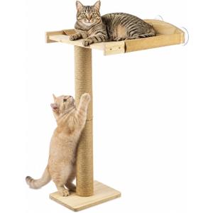 Cat Window Perch with Tall Scratching Post, Solid Wood Window Perch for Cats with Heavy Duty Suction Cups, Indoor Cat Tree for Sleeping, Playing, Sunbathing
