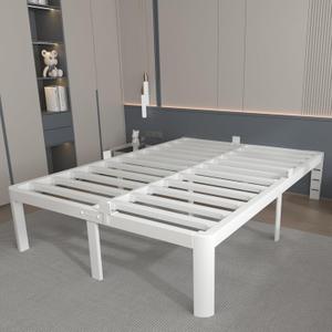 14 Inch King Size Bed Frame, White King Bed Frame with Metal Baffles, No Box Spring Needed, Heavy Duty Steel Platform Support, Round Corner Legs, Reserved Holes, Noiseless, Storage Space