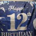 Happy 12th Birthday Banner Backdrop Navy Blue Balloons Confetti Stripe Flag Light Spots Cheers to 12 Years Old Theme Decorations Decor for Girls Boys 12th Birthday Party Bday Supplies Glitter Silver