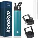 Konokyo Insulated Water Bottle 24oz Stainless Steel Sport Bottles with 3 Lids,Light Blue