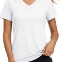 MAGCOMSEN Women's Workout Tops UPF 80+ V-Neck Short Sleeve Quick Dry Shirt | UV Protection, Breathable, Moisture Wicking, V-Neck Tee, 4-Way Stretch, Athletic, Outdoor Activities, Summer Tees (S)