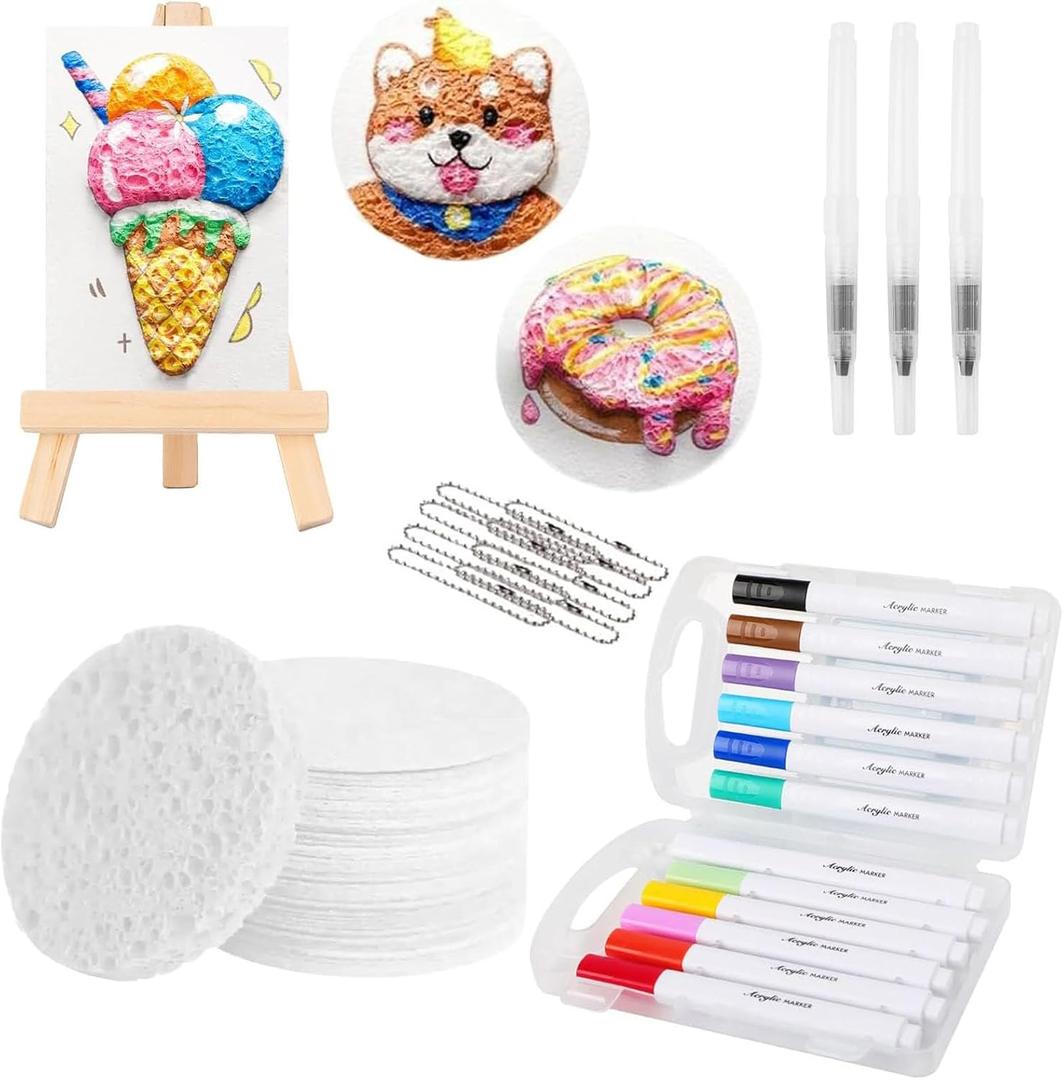 2Pack ZRW Magic Puffy Paint,Magic Foam Texture Painting,3D Drawing Mag-ic Canvas Sponge,DIY Bubble Drawing Pens Art Supplies (Round)