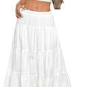 SOLY HUX Women's Summer 2 Piece Outfits Bandeau Tube Top and Ruffle Hem Long Skirt Set Plain White Medium