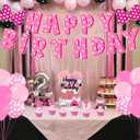 2 x Pink mouse Birthday Party Decorations,Cartoon Mouse Decor Supplies Include Happy Birthday Banner, Latex Balloon, Cake Toppers