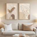 Framed Neutral Abstract Wall Art, Set of 2 Tan and Cream Beige Canvas Prints Paintings Artwork for Walls, Woman Silhouette Pictures for Living Room Dining Room Bedroom Office Wall Decor 16x24 Inch