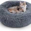 rabbitgoo Cat Beds for Indoor Cats, 20 inches Cat Bed Machine Washable, Fluffy Round Pet Bed Non-Slip, Calming Soft Plush Donut Cuddler Cushion Self Warming for Small Dogs Kittens, Dark Grey, Medium (20"L x 20"W x 4.7"Th)