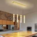 4-Light Gold Pendant Lights Kitchen Island Modern LED Gold Crystal Column Chandeliers Dimmable Crystal Ceiling Light for Dinning Room Living Room 32W
