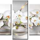 Extra Huge 5 Pieces Butterfly Orchid Flowers Canvas Print Wall Art White Floral Painting Decor Oversize Picture for Living Stretched Framed Artwork 80x40…, overall 80"x40"
