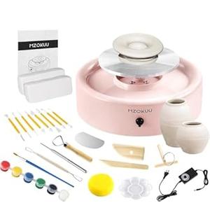 Mini Pottery Wheel Kit - 6" Pottery Wheel for Kids, Teens & Adults Beginners, 2 Lb Air Dry Clay & 18PCS Clay Tools Included, Crafts for Home DIY, Ceramic Work & Art Creatio