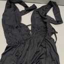 YMDUCH Women's Sexy Halter V Neck Sleeveless Backless A-line Cocktail Party Long Dress Black, Medium