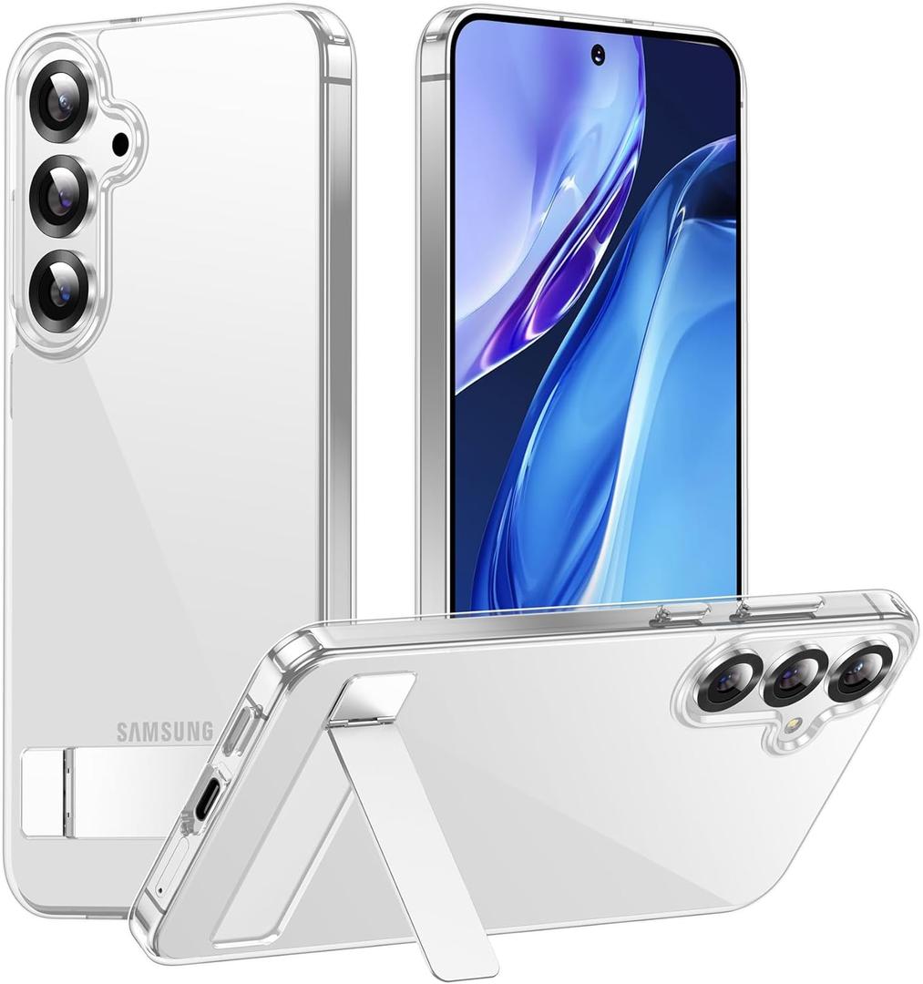 Temdan Designed for Samsung Galaxy S25 Plus Case, Built in Hidden Kickstand Military Grade Drop Protection Never Yellowing Slim Thin Phone Case for Galaxy S25 Plus Case 6.7"- Crystal Clear (Galaxy S25 Plus 6.7", Clear)
