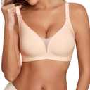 COOL CUTE Jelly Bras for Women No Underwire Sexy V-Neck Mesh Comfy Wireless Bralettes Seamless Everyday Tshirt Bra (Small, Beige)