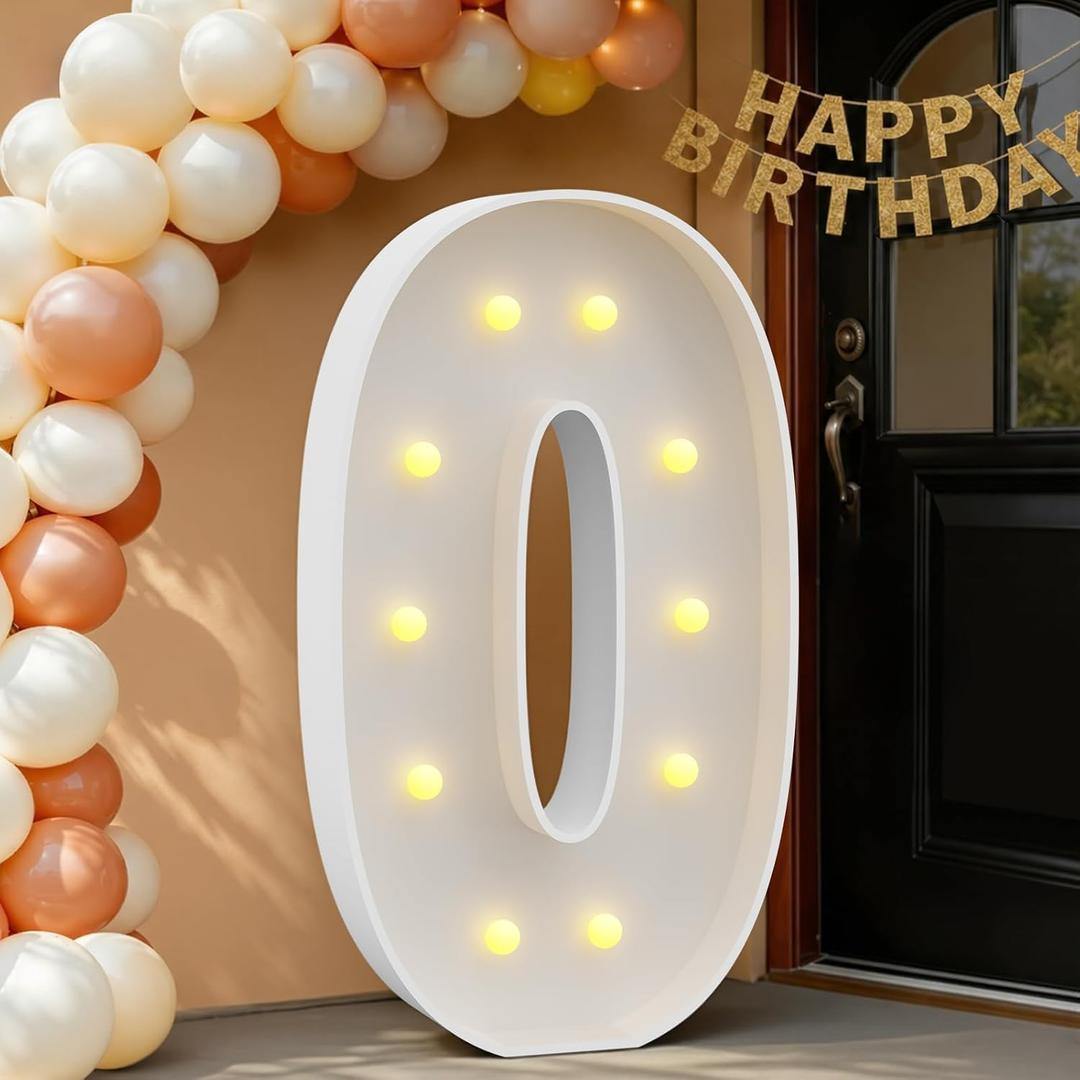 imprsv 4FT Light Up Numbers Letters, Marquee Numbers for 10th 20th 30th Birthday Decorations Anniversary Party Decor, Mosaic Numbers for Balloons Numbers 0, Pre-Cut Foam Board Kit