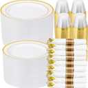 700 PCS Gold Plastic Dinnerware Set for 100 Guests, 200 DisposablePlates for Party, 100 Pre Rolled Napkins with Gold Silverware, 100 Cups