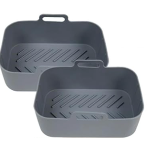 2PCS Pack Rectangular Reusable No Stick Silicon Square Dual Pot Silicone Air Fryer Liners Basket for Ninja