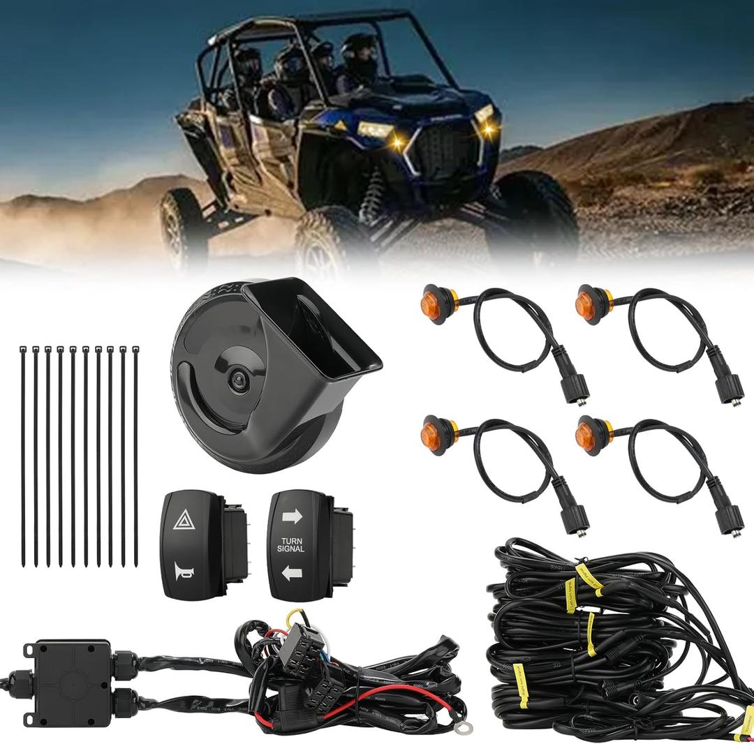 UTV Turn Signal Kit with 110DB Horn, Pre-Wired, Plug and Play ATV UTV Blinker with Rocker Switch, Universal UTV Street Legal Kit Compatible with Polaris, Can Am, CFMOTO, Arctic Cat