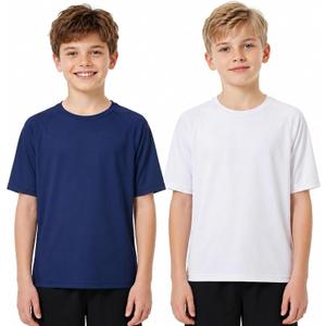 2 Pack Boys Tshirt Rash Guard, UPF 50+ Short Sleeve Swim Shirt, Quick Dry Swimwear for Beach, White/Navy