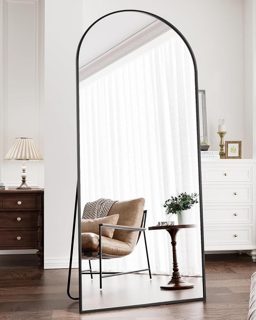 Full Length Mirror, 71"x30" Arched Floor Length Mirror, Oversized Standing Hanging or Leaning Against Wall Mounted Mirrors, Large Full Body Mirror with Aluminum Frame for Bedroom (Black)