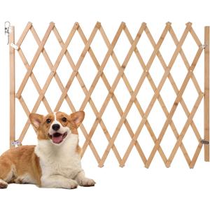 Expandable Accordion Dog Gate, Wooden Accordian Expansion Dog Gates for Doorway Stairs, Retractable Gate Safety Protection for Small Medium Pets Dogs, 8" to 42" W, 28.7" H