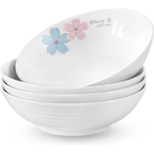 Large Pasta Ceramic Salad Bowl, Soup Bowls, Serving Dinner, Set of 4 Gift for Housewarming 56Oz Kitchen Dinner 8 inches, Microwave Dishwasher Safe