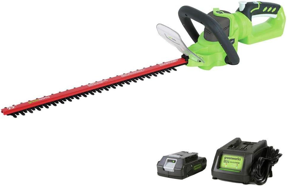 Greenworks 24V 20-Inch Cordless Hedge Trimmer with 2.0 AH Battery Included, HT24B211