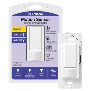 Lutron Maestro Motion Sensor Light Switch for Bathroom, Garage, Laundry Room, and Closet, for Any Light Bulbs, Occupancy and Vacancy Sensor, Single-Pole Only, No Neutral Required, MS-OPS2-WH, White (1 Pack)