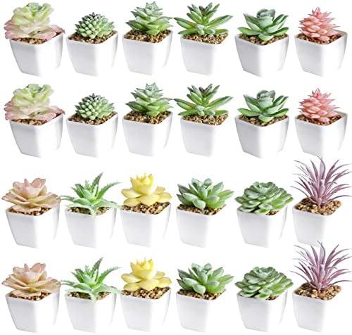 Tiita 20 Set Artificial Faux Succulents in Pots Fake Plants Plastic Arrangement Planter Small Mini Tiny Decoration for Home Office Desk Window Sill Bathroom Bedroom Outdoor Indoor