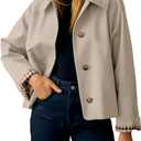 Dqbeng Womens Short Trench Jacket Plaid Lining Button Front Lightweight Classic Casual Outerwear with Pockets (Medium)