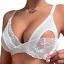 MakeMeChic Women's Maternity Bras Lace Sheer Wireless Unlined Nursing Bralette Pregnancy Bras White X-Large