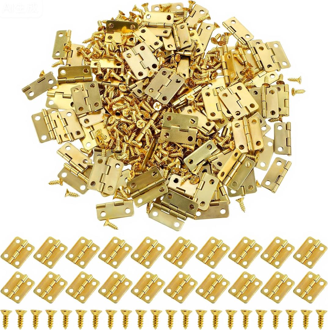 100 Pcs Tiny Dollhouse Hinges, 180 Degree Miniature Hinge with 400 Screws, 0.63"x051" Mini Metal Hinges Hardware, Small Metal Hinge Hardware for Wooden Box Cabinet
