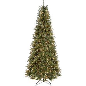 National Tree Company 9 ft Pre-lit Artificial Christmas Tree, Dunhill Fir, 800 Clear Lights, 2,100 Tips, Slim Profile, Includes Stand, Green