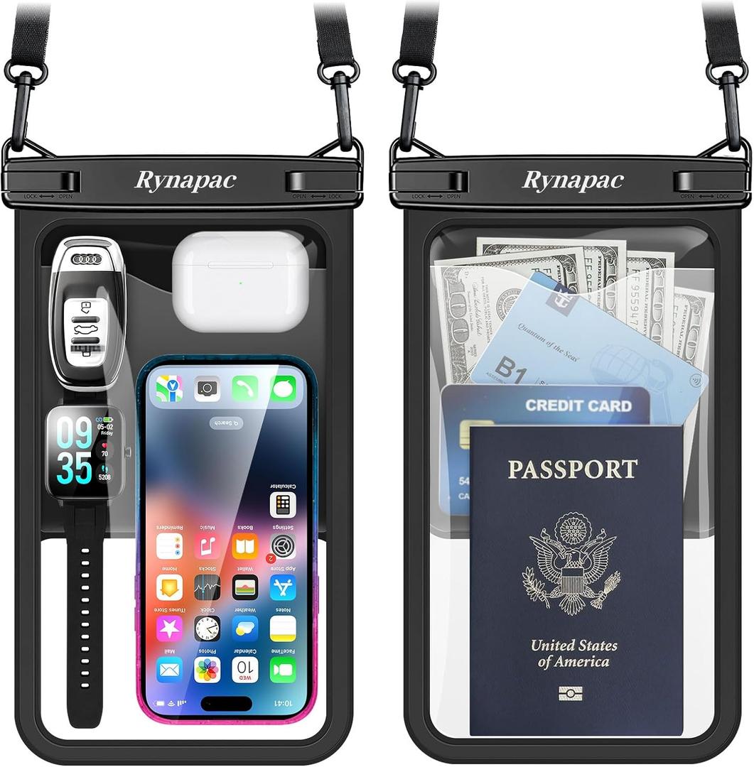 Rynapac Large Waterproof Phone Pouch [Up to 10"] - 2 Pack IPX8 Waterproof Phone Case for iPhone 17 16 15 Pro Max Galaxy S26 Ultra, Touchscreen & Underwater Photography, Beach Cruise Essentials 2026
