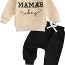 FOCUSNORM Toddler Baby Boy Fall Outfit Mama's Boy Letter Embroidery Sweatshirt Top Elastic Pants Set Cute 2pcs Winter Clothes (Khaki)