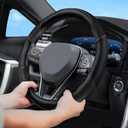 Soft Leather Steering Wheel Cover with Breathable Design and Anti-Slip Grip, Fully Compatible with Tesla, Toyota, Honda, Nissan 14.5-15.2 inch Round Steering WheelSedans and SUVs
