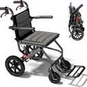 15 Inch Seat Transport Wheelchair for Adults 12 Inch Honeycomb Tire, Locking Hand Brakes Lightweight Foldable (Only Takes 1S), Ultra Light Wheelchair with Telescopic Handle(Only 20LBS, Holds 270 LBS)