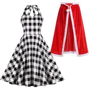 Christmas Dress for Kids Girls Women Plaid Party Dress&Velvet Cape Mommy and Me Matching Xmas Fancy Dress up (Small (Adult), Black(adult))