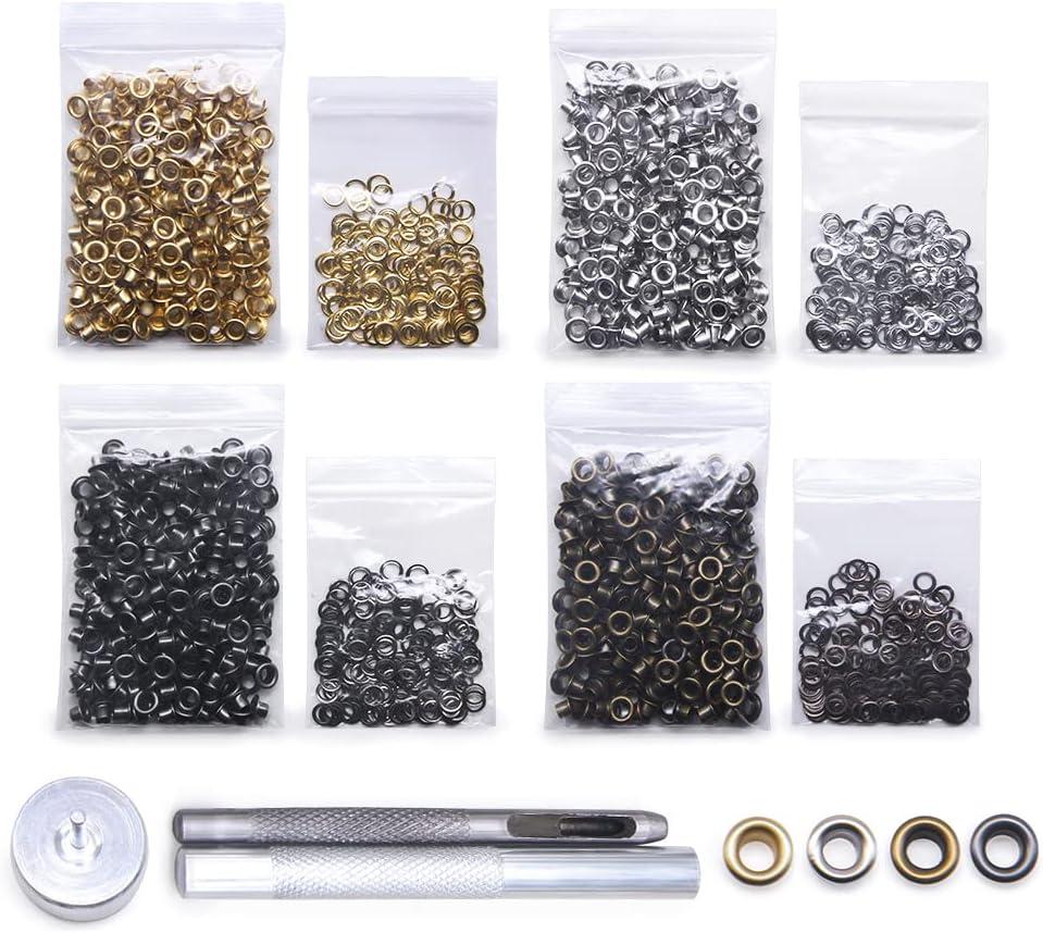 SEMINI Grommet Kit 800 Sets 3mm Gronmets Eyelets with 3 Pieces Install Tool Kit, 4 Colors