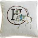 New Version 18x18 inches Throw Pillow Cushion Covers Set 2 Pack - Luxury Horse Jacquard Embroidery with Lace Trim Decorative Pillow Cover for Couch, Sofa, Living Room Bedroom (White)