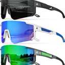 Polarized Sports Sunglasses for Men Women, UV400 Protection Mens Sunglasses Wrap Around Sun Glasses for Cycling Running, A02-matte Black/Matte White Blue/Crystal Green