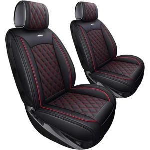 Aierxuan Chevy Chevrolet Silverado GMC Sierra Front Seat Covers Pickup Custom Fit 2007-2026 1500 2500HD 3500HD Crew Double Extended Cab Waterproof Leather Protectors (2 PCS Front, Black-Red)