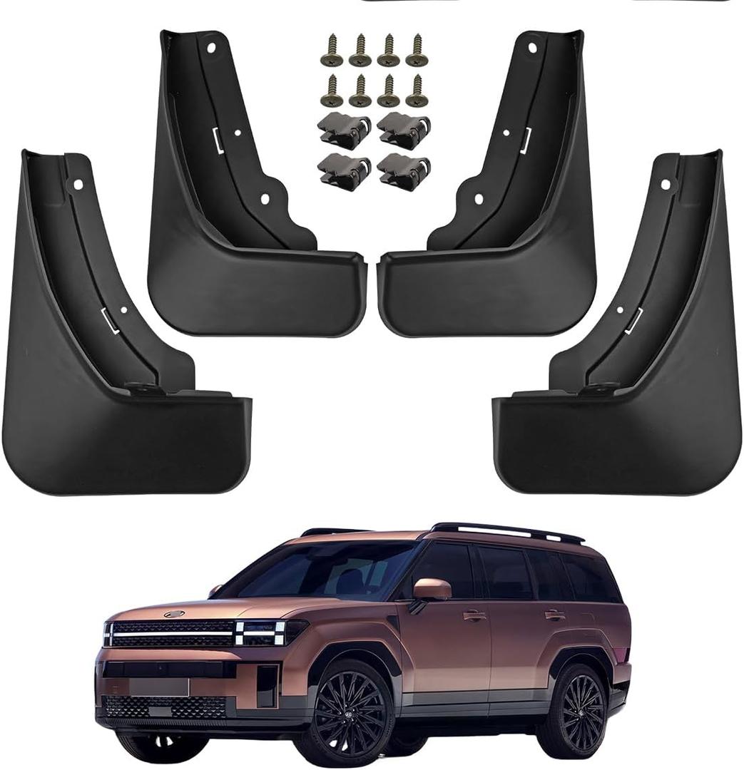 Mud Flaps for 2024 2025 2026 Hyundai Santa Fe Hybrid Mud Guards Splash Guards Front & Rear SUV Set of 4PCS Black Heavy Duty Compatible with Santa Fe MudGuards Exterior Accessories