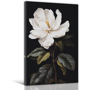 NAMENLAIMI White Floral Canvas Wall Art Magnolia Flower Picture Print Black and White Black and White Pictures for Bathroom Living Room Decor Framed(Magnolia-2,16.00" x 24.00")