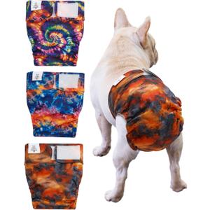 CuteBone Washable Dog Diapers Female No Tail Hole 3 Pack Reusable Doggie Period Training Pants for Docked-Tail Frenchie French Bulldog Boston Terrier Without Tail WWD28 M