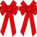 2 Pack Red Christmas Bows Outdoor Decorations,12x20 Large Christmas Tree Topper Bow, Velvet Wreath Bow with Glitter Gold Edge for Xmas Home Front Door Decor