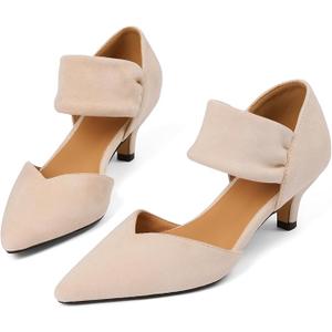Womens Low Kitten Heels Closed Pointed Toe Slip on Pumps Ankle Strap Heels Sexy Elegant Bridal Party Dressy Shoes 7.5